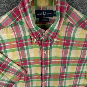 Ralph Lauren Indian Madras Plaid Men Short Sleeve Button Up Blake Woven Colorful